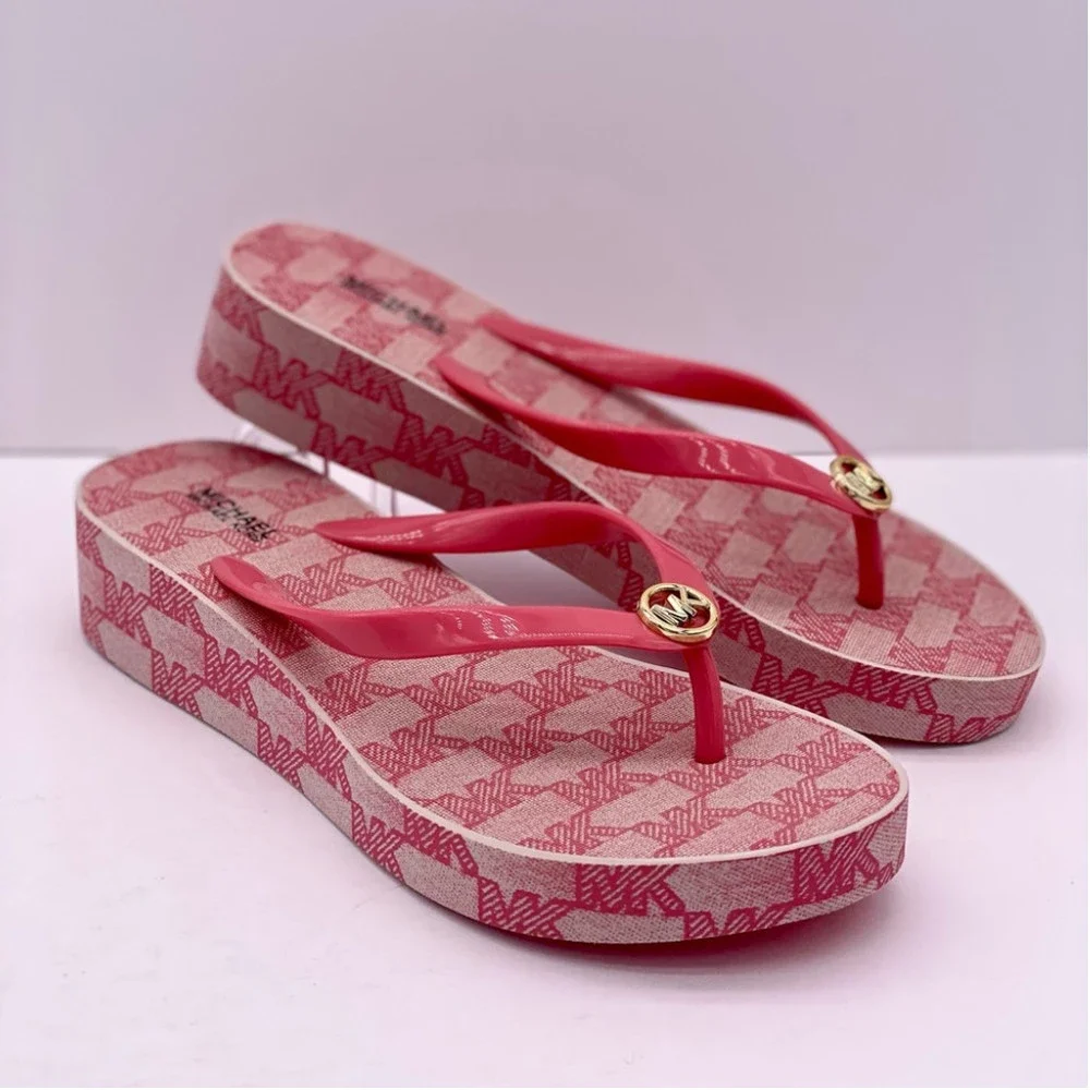 Michael Kors Bedford Logo MK Women’s Wedge Flip Flop Sandals - Picture 2 of 8